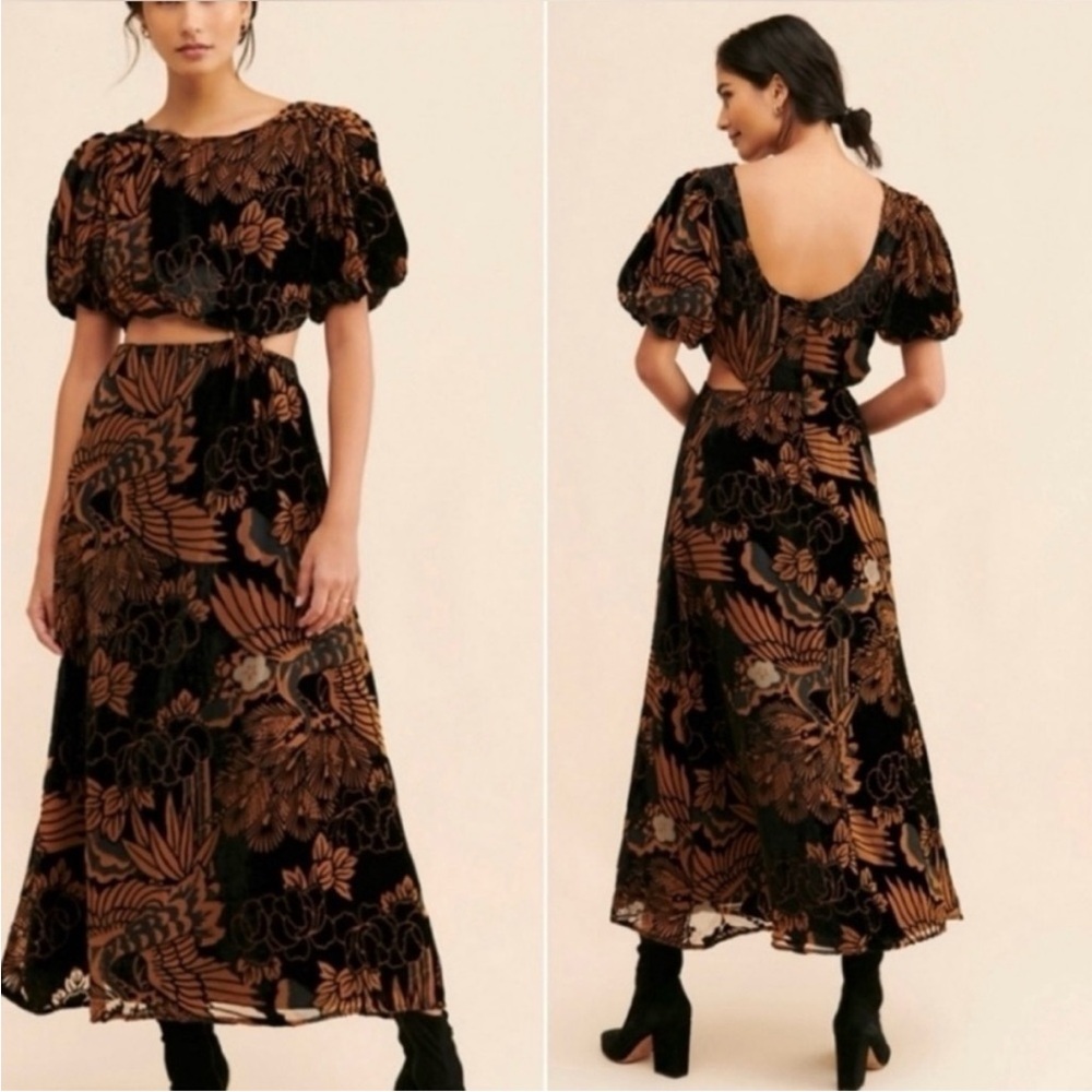 Anthropologie Black and Brown Velvet Maxi Dress